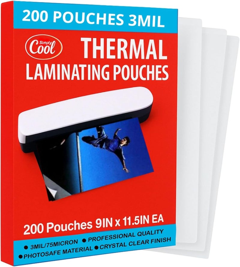 Simply Cool 3MIL Thermal Laminating Sheets (200 Count) 9x11.5 inch, Letter Size, Dry-Erase Friendly Laminate Pouches, Compatible with Laminator Machine, Crystal Clear Laminated Finish - Image 1